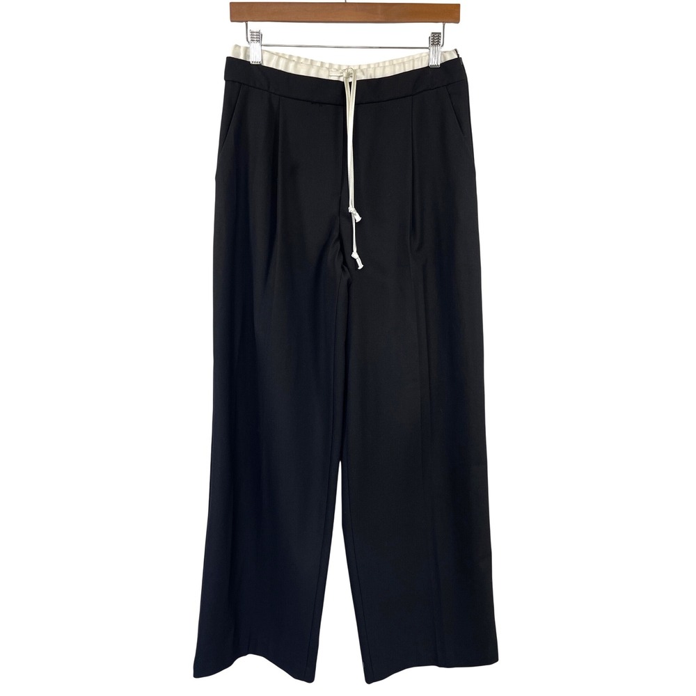 Zara Wide Leg Side Stripe Trousers S Black Pleats Minimalist Sporty Casual